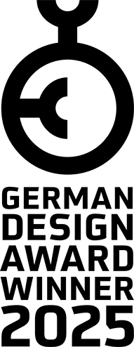 Logo des German Design Award mit stilisierter Trophäe und der Beschriftung: »German Design Award Winner 2025«