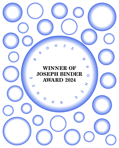 Grafische Darstellung mit kreisförmig angeordneten blauen Farbverläufen und dem Text: »Winner of Joseph Binder Award 2024 – Bronze«